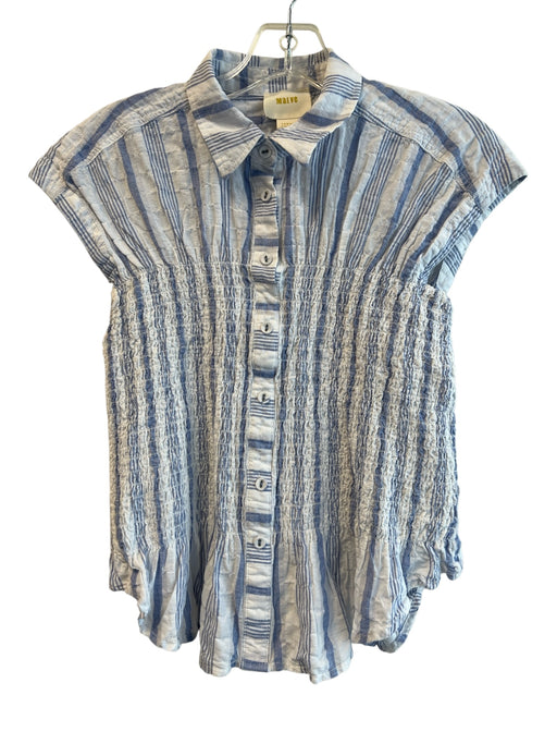 Maeve Size S Blue Cotton Blend Sleeveless Collared Button Down Fitted Top Blue / S