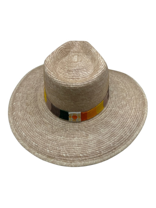 Sunshine Tienda Beige & Multi Straw Embroidered Stripe wide brim Hat Beige & Multi / One Size