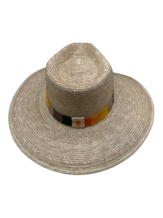 Sunshine Tienda Beige & Multi Straw Embroidered Stripe wide brim Hat Beige & Multi / One Size