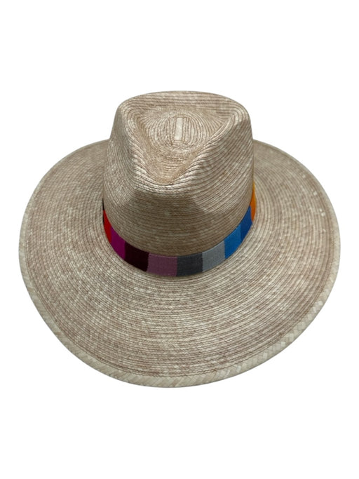 Sunshine Tienda Beige & Multi Straw Embroidered Stripe wide brim Hat Beige & Multi / One Size