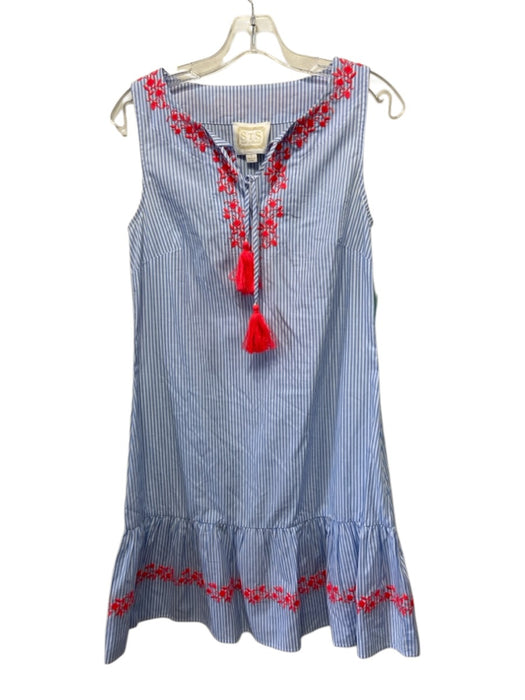 Sail To Sable Size S Blue, White, Pink Cotton Stripe Embroidered Flowers Dress Blue, White, Pink / S