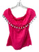 Sail To Sable Size XS Neon Pink & White Cotton Pom Pom Trim Split Hem Top Neon Pink & White / XS
