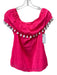 Sail To Sable Size XS Neon Pink & White Cotton Pom Pom Trim Split Hem Top Neon Pink & White / XS
