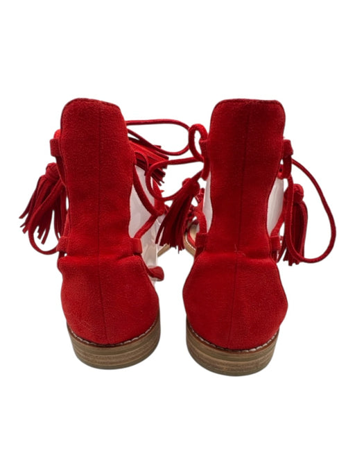 Pelle Moda Shoe Size 8.5 Red Suede Fringe lace up ankle Sandals Red / 8.5