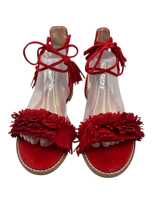 Pelle Moda Shoe Size 8.5 Red Suede Fringe lace up ankle Sandals Red / 8.5