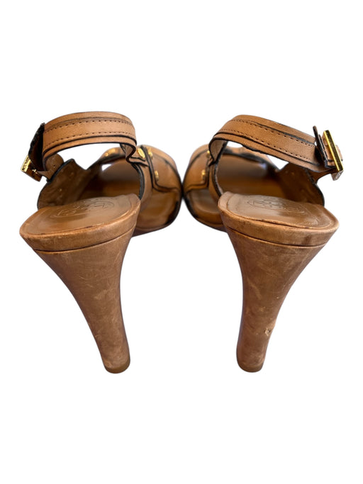 Tory Burch Shoe Size 9.5 Brown Leather goldtone hardware Open Toe Buckle Shoes Brown / 9.5