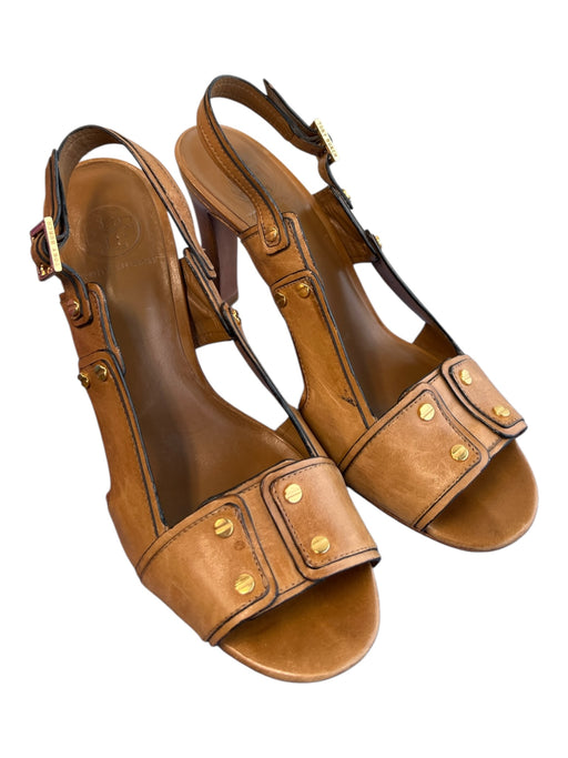 Tory Burch Shoe Size 9.5 Brown Leather goldtone hardware Open Toe Buckle Shoes Brown / 9.5
