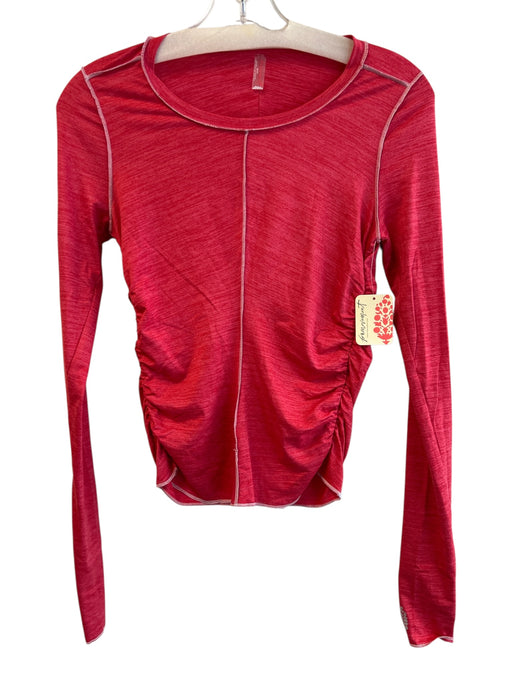 FP Movement Size XS Red Polyester Long Sleeve Ruched Side Heathered Top Red / XS