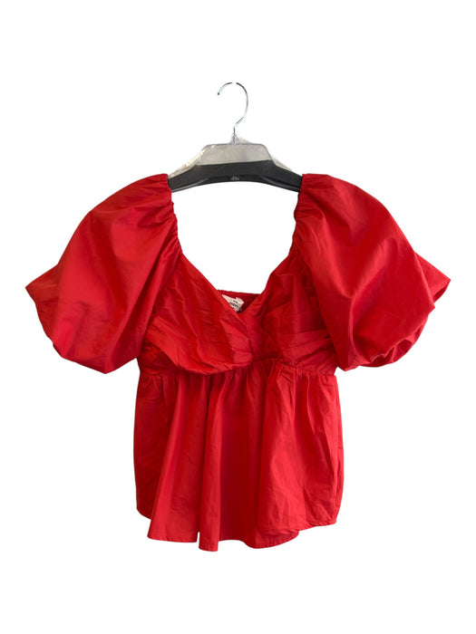 Entro Size Small Red Polyester Blend Stretch Panel Short Puff Sleeve Top Red / Small