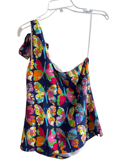 Lily Pulitzer Size 2 Navy & Multi No Fabric Tag Lined One Shoulder Side Zip Top Navy & Multi / 2