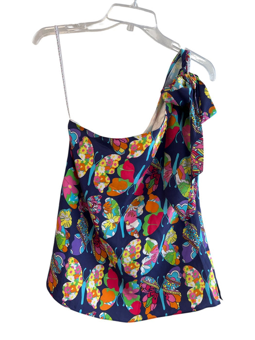 Lily Pulitzer Size 2 Navy & Multi No Fabric Tag Lined One Shoulder Side Zip Top Navy & Multi / 2