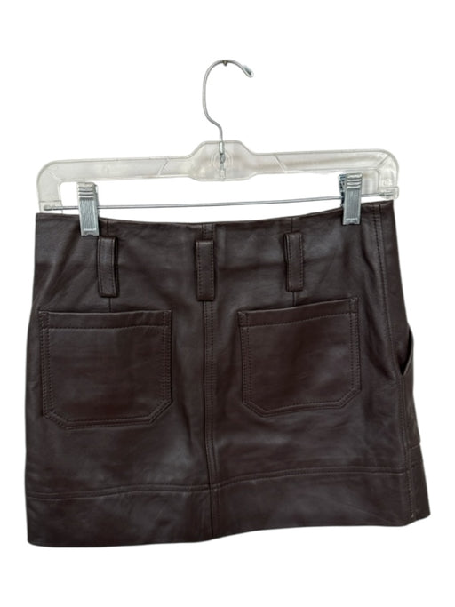 Ba&sh Size 34/XS Chocolate Brown Leather Front Pockets Mini Skirt Chocolate Brown / 34/XS