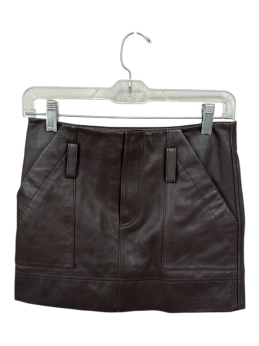 Ba&sh Size 34/XS Chocolate Brown Leather Front Pockets Mini Skirt Chocolate Brown / 34/XS