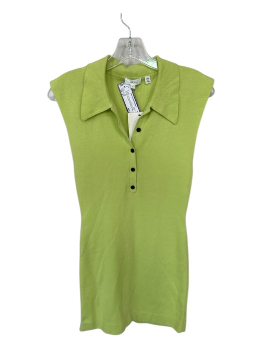 A.L.C. Size S Lime Green Cotton Blend Cap Sleeve Collar Buttons Bodycon Dress Lime Green / S