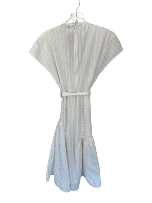 Zara Size Est S Cream Cotton Short Sleeve Striped Textured Back Zip Dress Cream / Est S