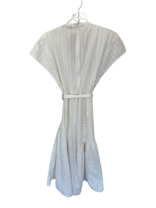 Zara Size Est S Cream Cotton Short Sleeve Striped Textured Back Zip Dress Cream / Est S