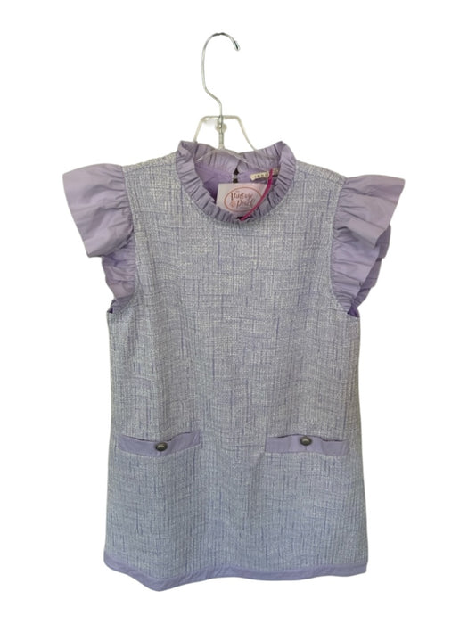 Jodifl Size S Purple & White Polyester Blend Flutter Sleeves Tweed Dress Purple & White / S