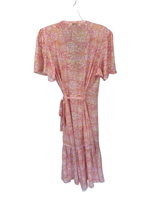 LaRoque Size S Pink & Yellow Polyester Short Sleeve Flowers Wrap Maxi Dress Pink & Yellow / S