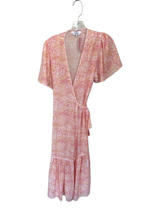 LaRoque Size S Pink & Yellow Polyester Short Sleeve Flowers Wrap Maxi Dress Pink & Yellow / S