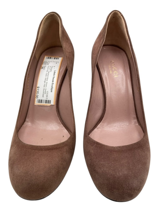 Gucci Shoe Size 36 Brown Suede round toe Solid Wedge Heel Wedges Brown / 36