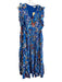 Adea Size L Blue & Multi Polyester Ruffle Sleeves Abstract Floral V Neck Dress Blue & Multi / L