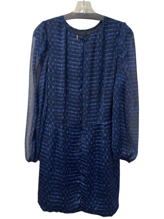 Misa Size L Blue & Black Polyester Long Sleeve Round Neck Semi Sheer Dress Blue & Black / L