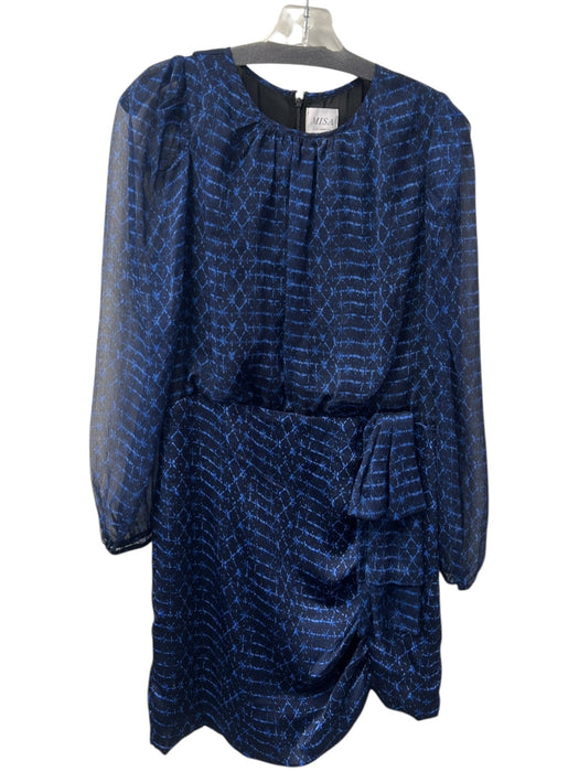 Misa Size L Blue & Black Polyester Long Sleeve Round Neck Semi Sheer Dress Blue & Black / L