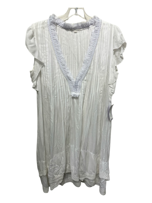 Poupette St. Barth Size M White Viscose Pintucks Frayed Detail Dress White / M