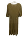 Ba&sh Size 2 Khaki Viscose Tiered Split V neckline 3/4 Puff Sleeve Midi Dress Khaki / 2
