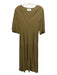 Ba&sh Size 2 Khaki Viscose Tiered Split V neckline 3/4 Puff Sleeve Midi Dress Khaki / 2