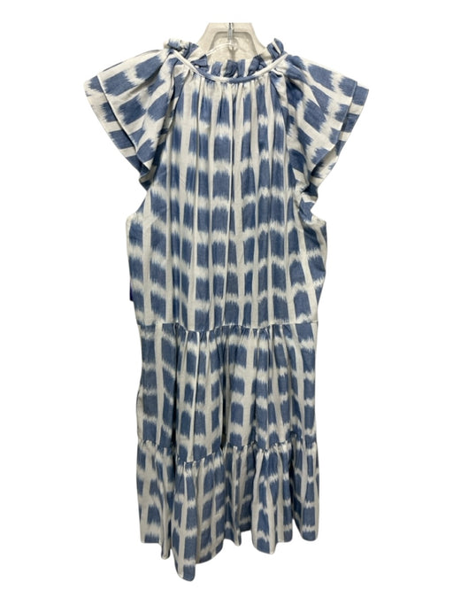 Veronica Beard Size 8 Blue & White Cotton Button Detail Ruffle Tiered Dress Blue & White / 8