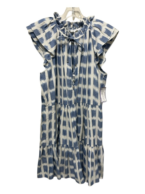 Veronica Beard Size 8 Blue & White Cotton Button Detail Ruffle Tiered Dress Blue & White / 8