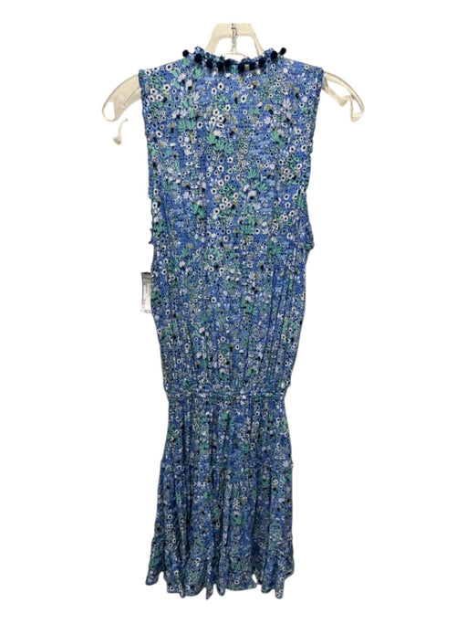 Poupette St. Barth Size S/M Blue Viscose Tassel Ties Sleeveless V Neck Dress Blue / S/M