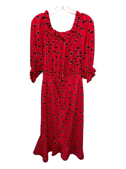 Saloni Size 6 Red & Black Silk Polka Dots Off the Shoulder Keyhole Back Dress Red & Black / 6
