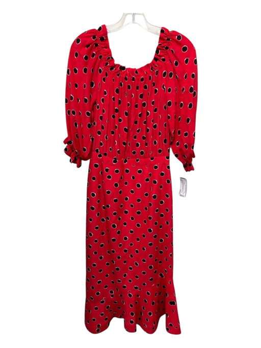 Saloni Size 6 Red & Black Silk Polka Dots Off the Shoulder Keyhole Back Dress Red & Black / 6