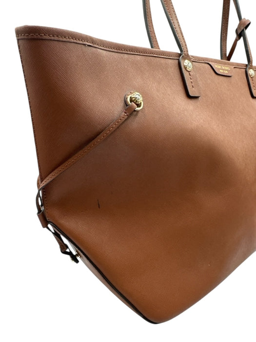 Henri Bendel Brown Saffiano Leather Open Top Gold Tone Hardware Two Handle Bag Brown