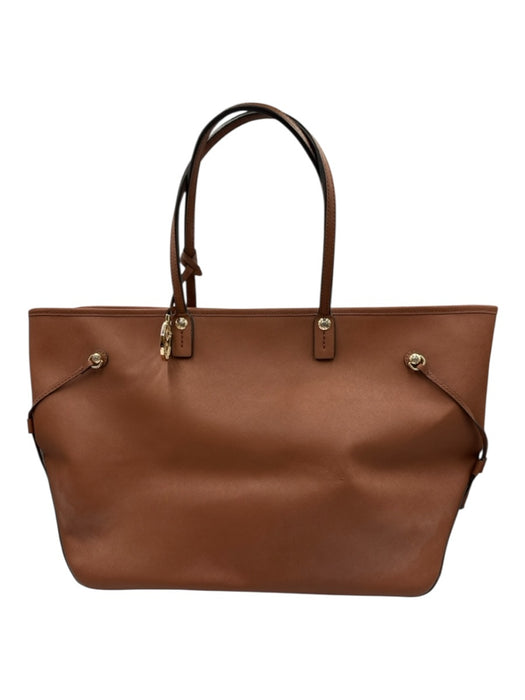 Henri Bendel Brown Saffiano Leather Open Top Gold Tone Hardware Two Handle Bag Brown