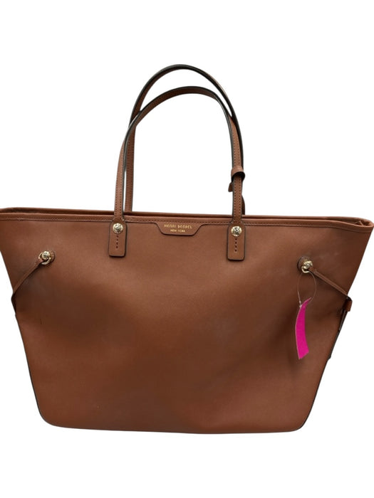 Henri Bendel Brown Saffiano Leather Open Top Gold Tone Hardware Two Handle Bag Brown