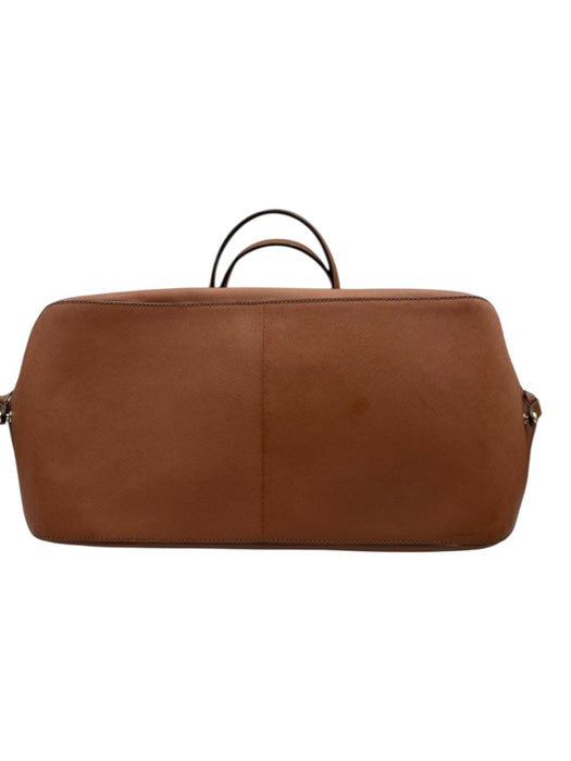 Henri Bendel Brown Saffiano Leather Open Top Gold Tone Hardware Two Handle Bag Brown