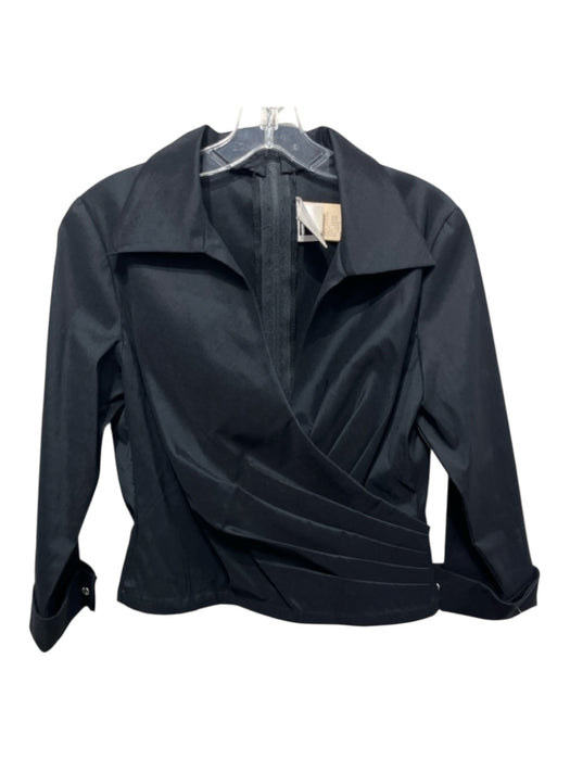 T Tadashi Size 12P Black Rayon Blend Surplice Pleated Long Sleeve Collar Top Black / 12P