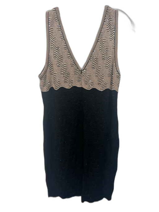 St. John Size 12 Black & Beige Rayon Blend Metallic Thread Textured Knit Dress Black & Beige / 12