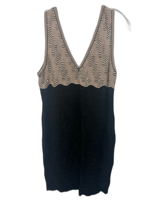 St. John Size 12 Black & Beige Rayon Blend Metallic Thread Textured Knit Dress Black & Beige / 12