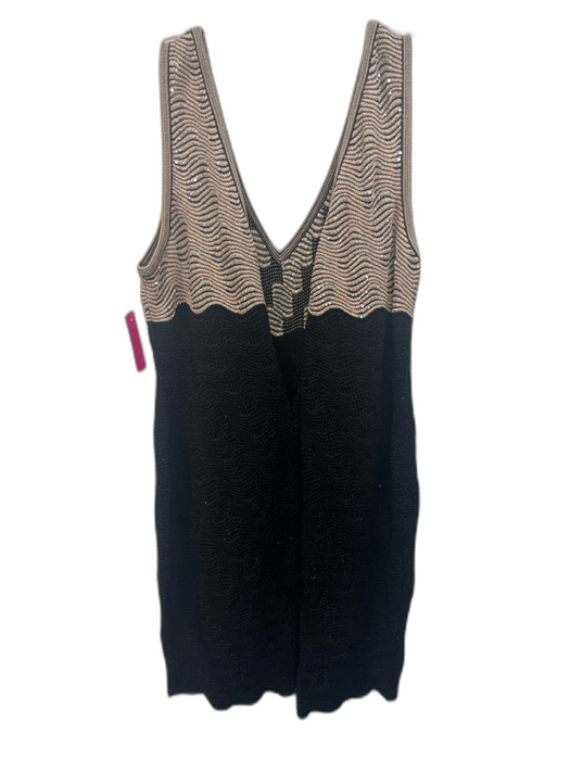 St. John Size 12 Black & Beige Rayon Blend Metallic Thread Textured Knit Dress Black & Beige / 12