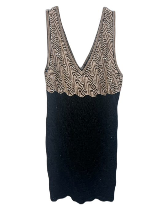 St. John Size 12 Black & Beige Rayon Blend Metallic Thread Textured Knit Dress Black & Beige / 12