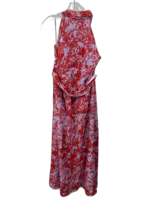 Sachin & Babi Size 20W Purple & Red Polyester Floral High Neck Tie Detail Gown Purple & Red / 20W