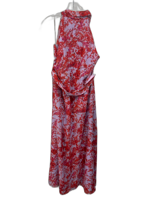 Sachin & Babi Size 20W Purple & Red Polyester Floral High Neck Tie Detail Gown Purple & Red / 20W