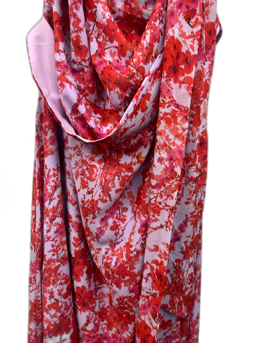 Sachin & Babi Size 20W Purple & Red Polyester Floral High Neck Tie Detail Gown Purple & Red / 20W