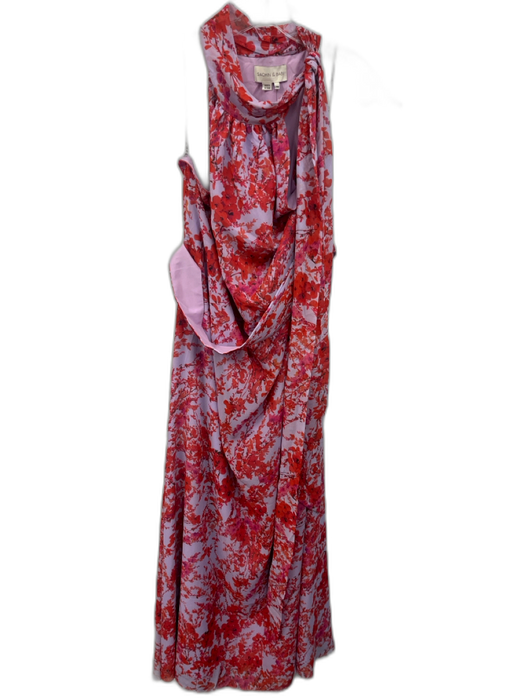 Sachin & Babi Size 20W Purple & Red Polyester Floral High Neck Tie Detail Gown Purple & Red / 20W