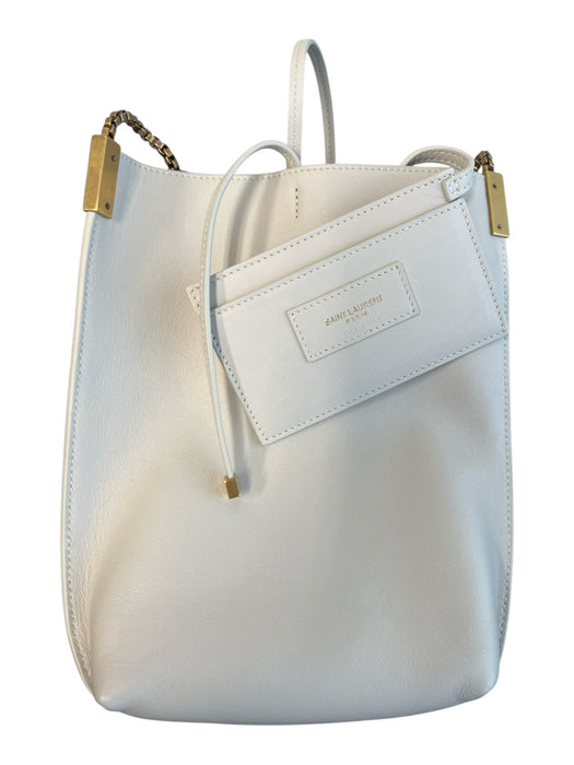 Saint Laurent Cream Leather Brass Hardware Chain Strap Card holder Tie Top Bag Cream / Small