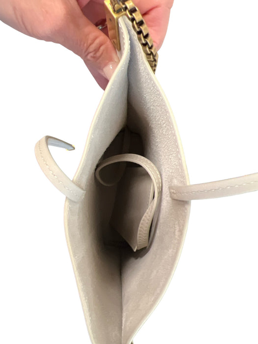 Saint Laurent Cream Leather Brass Hardware Chain Strap Card holder Tie Top Bag Cream / Small
